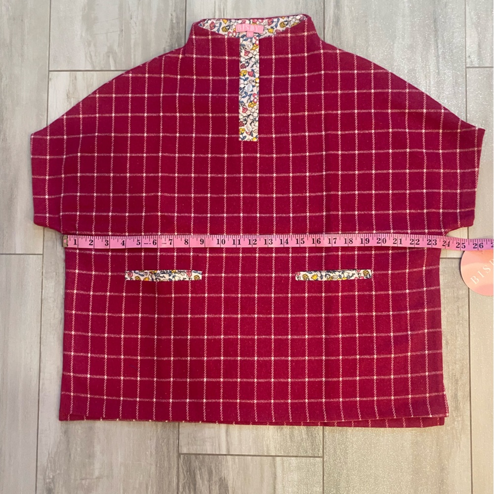 NWT Bisby Magenta Bougainvillea Windowpane Wool Blend Tweed Cape, girls L (10) - Picture 2 of 12